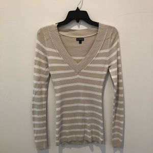 Express White/Beige Stripe V-Neck Sweater sz Small
